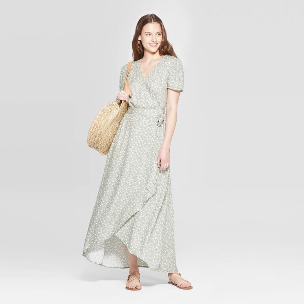 Wrap High Low Maxi Sage Green Ditsy Floral Dress